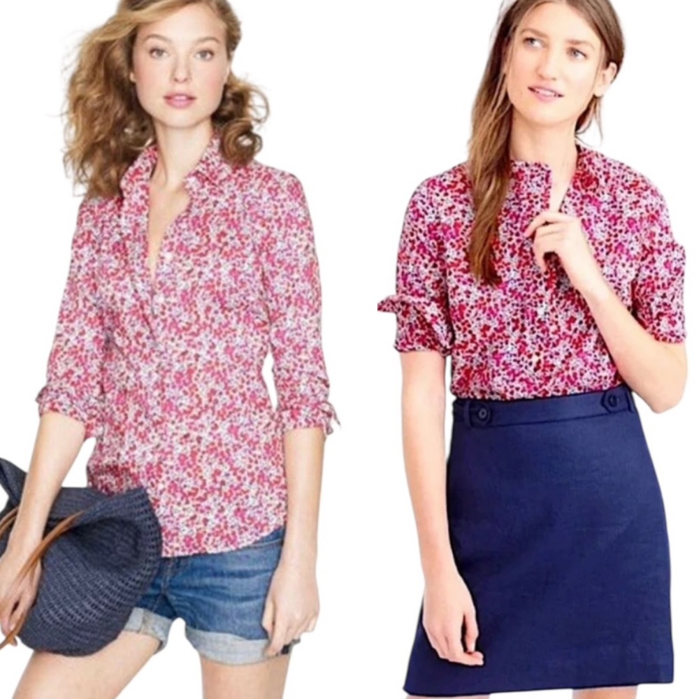 J. Crew Liberty Wiltshire Floral Print Poplin Perfect Button Down Shirt - 8
